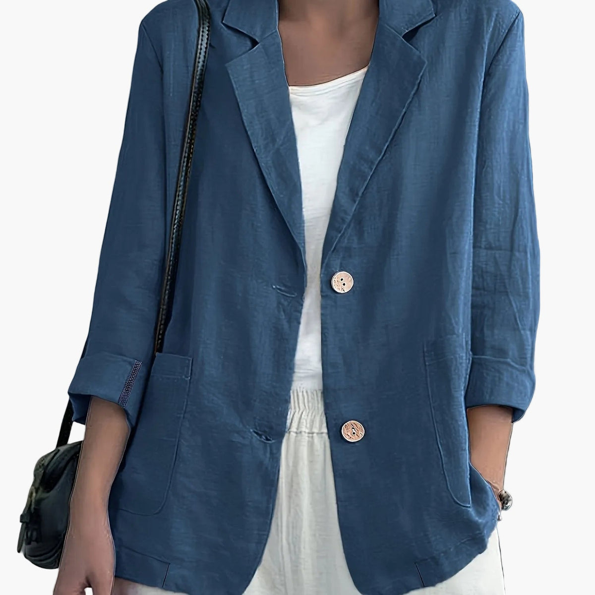 Women’s Relaxed Blazer – Two-Button Front with Roll-Up Sleeves