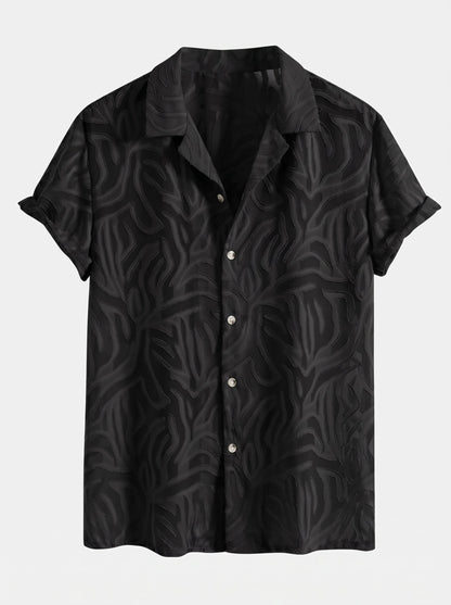 Men’s Cuban Collar Summer Co-Ord – Textured Shirt with Linen Blend Straight Trousers