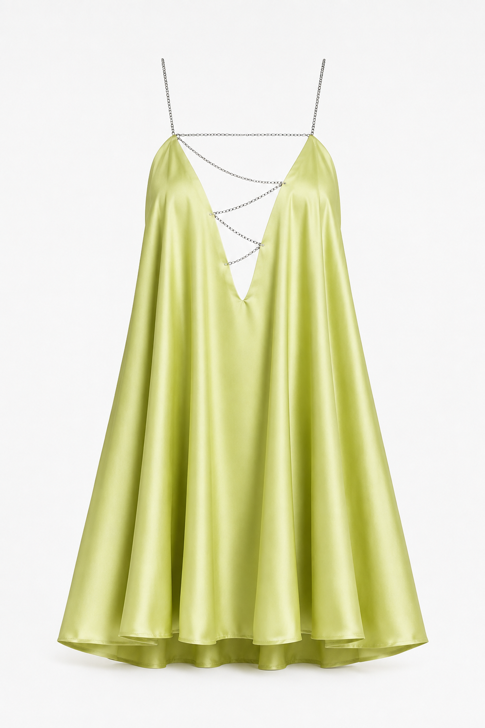 Women’s Satin A-Line Mini Dress – Chain-Strap Evening Style for Parties and Events