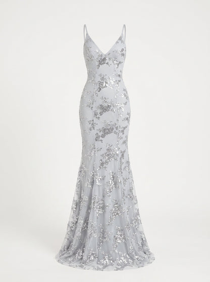 Women’s Sequin Maxi Evening Gown – Deep V-Neck Style for Galas and Formal Events