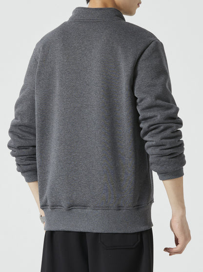 Men’s Fleece-Lined Quarter-Zip Sweatshirt – Warm Stand-Collar Layer for Autumn and Winter