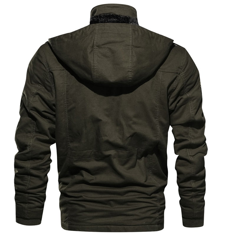 Men’s Fleece-Lined Utility Winter Jacket – Detachable-Hood Multi-Pocket Outerwear for Everyday and Outdoor Cold-Weather Wear