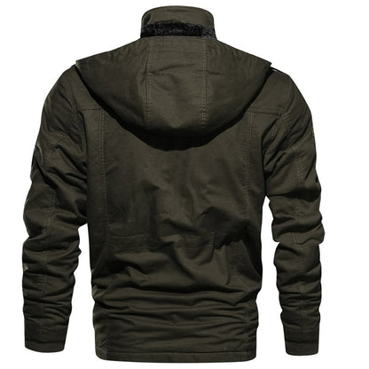 Men’s Fleece-Lined Utility Winter Jacket – Detachable-Hood Multi-Pocket Outerwear for Everyday and Outdoor Cold-Weather Wear