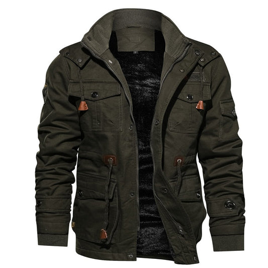 Men’s Fleece-Lined Utility Winter Jacket – Detachable-Hood Multi-Pocket Outerwear for Everyday and Outdoor Cold-Weather Wear