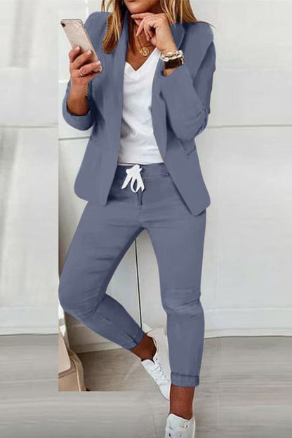 Women’s Two-Piece Set – Blazer with Drawstring Trousers