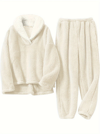 Women’s Lounge Set – Shawl Collar Top with Elasticated Waist