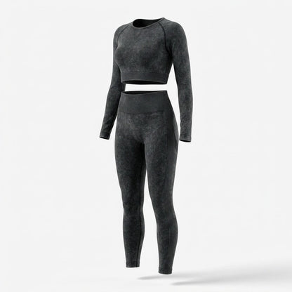 Women’s Seamless Long-Sleeve Crop Top and Leggings Set – Sculpting Two-Piece Activewear