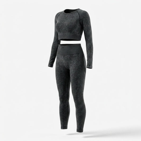 Women’s Seamless Long-Sleeve Crop Top and Leggings Set – Sculpting Two-Piece Activewear