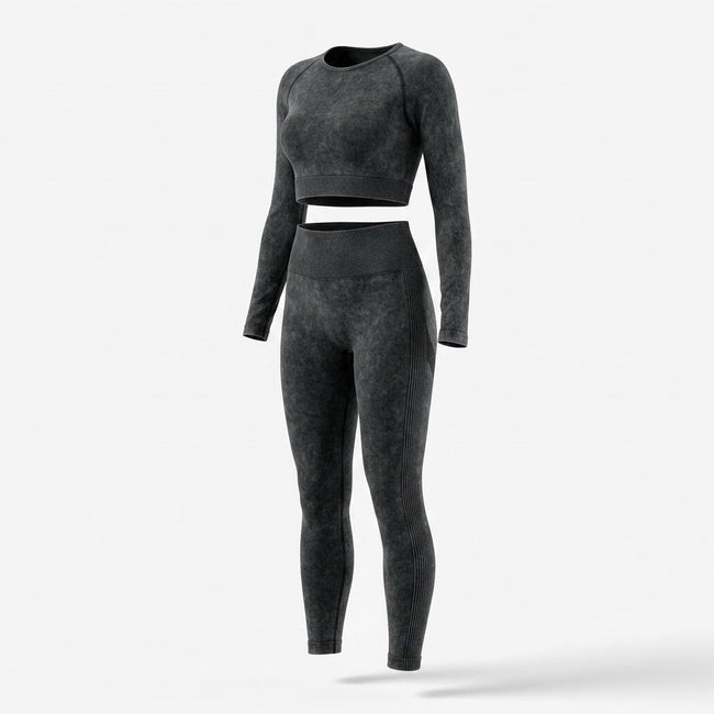 Women’s Seamless Long-Sleeve Crop Top and Leggings Set – Sculpting Two-Piece Activewear