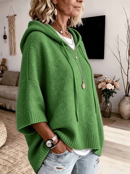 Women’s Oversized Hoodie – Fine-Knit Hooded Jumper with Batwing Sleeves