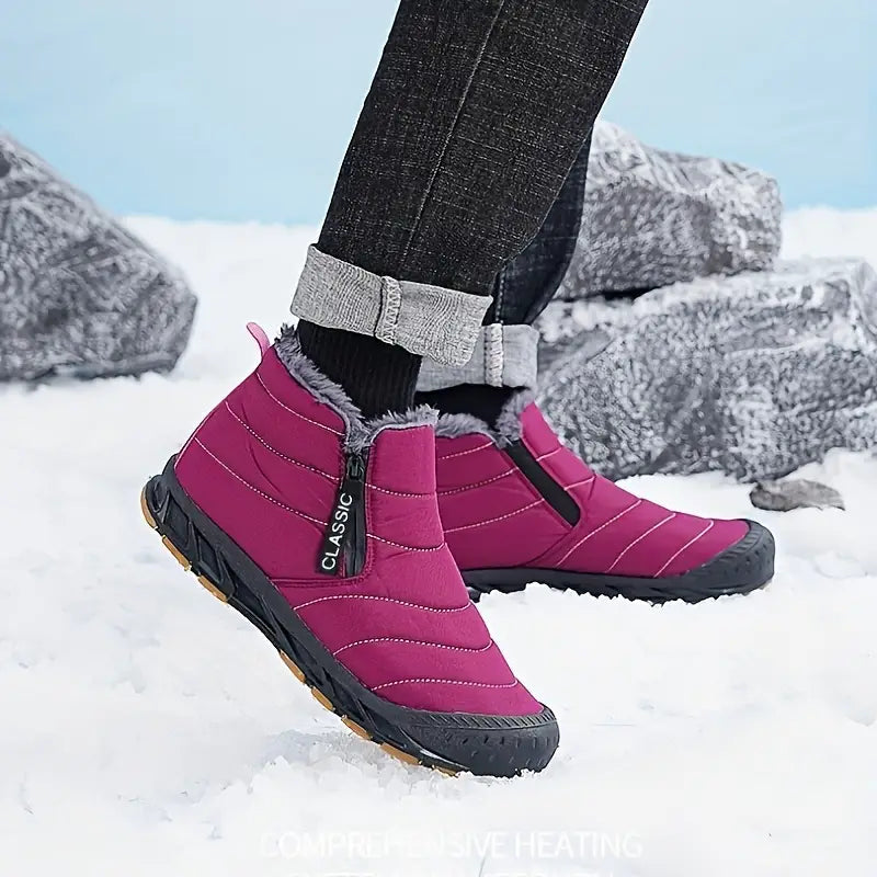 Men’s Fur-Lined Quilted Winter Boots – Warm Side-Zip Non-Slip Outdoor Shoes for Everyday Cold-Weather Wear