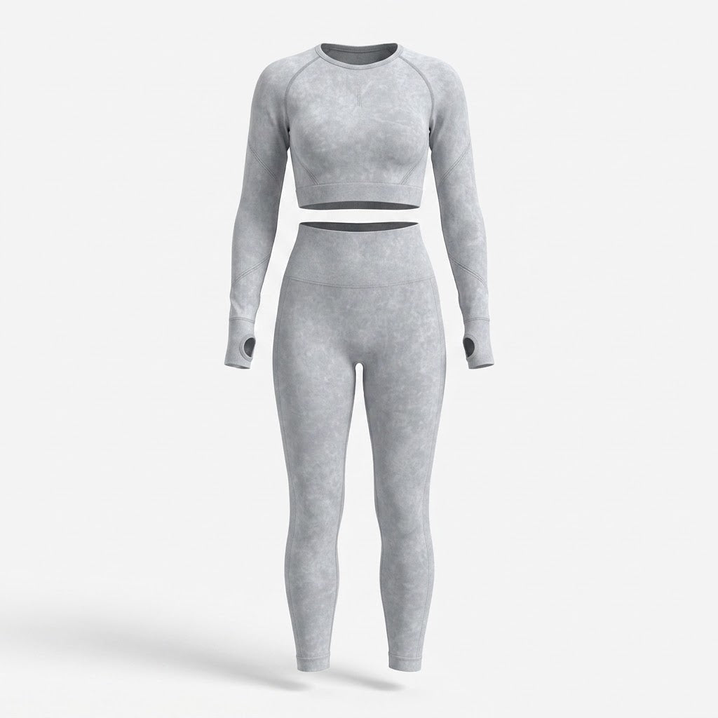 Women’s Seamless Long-Sleeve Crop Top and Leggings Set – Sculpting Two-Piece Activewear