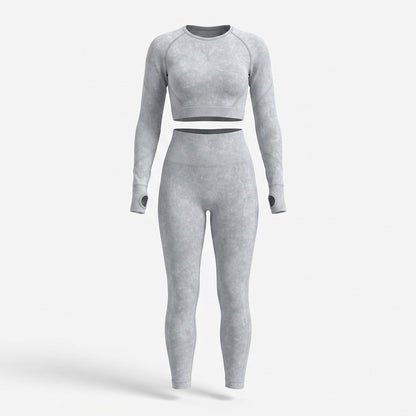 Women’s Seamless Long-Sleeve Crop Top and Leggings Set – Sculpting Two-Piece Activewear