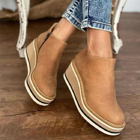 Women's Side Zip Wedge Block-Heel Chunky Chelsea Boots
