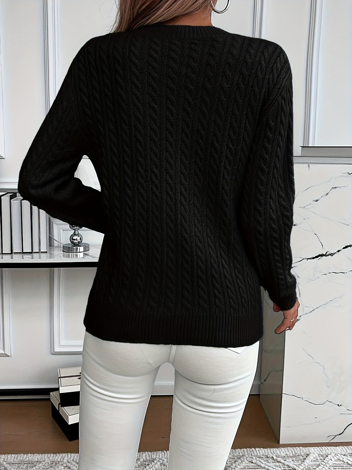 Women’s Knitted Jumper – Cable Pattern with Crew Neck