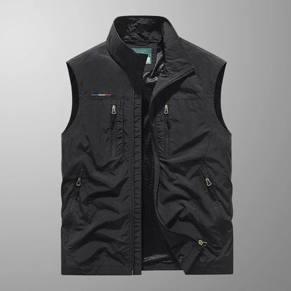 Men’s Cargo Gilet – Stand Collar with Six Zip Pockets and Mesh Back