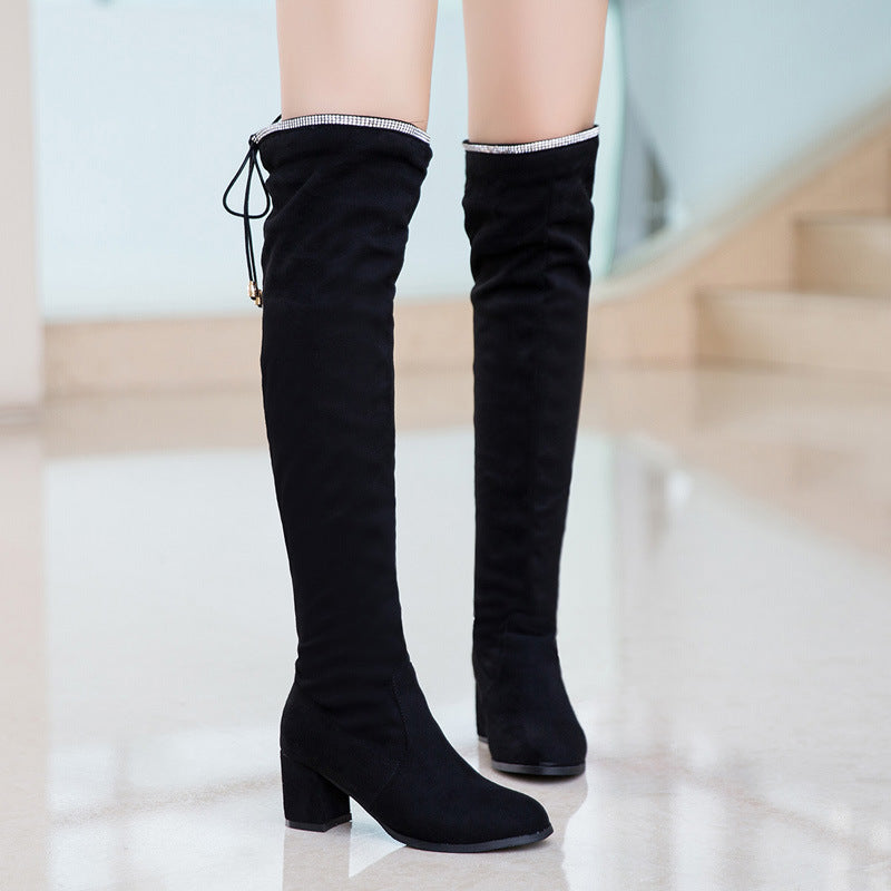 Women's Suede-Look Faux Fur Lined Thick-Sole Knee-High Boots