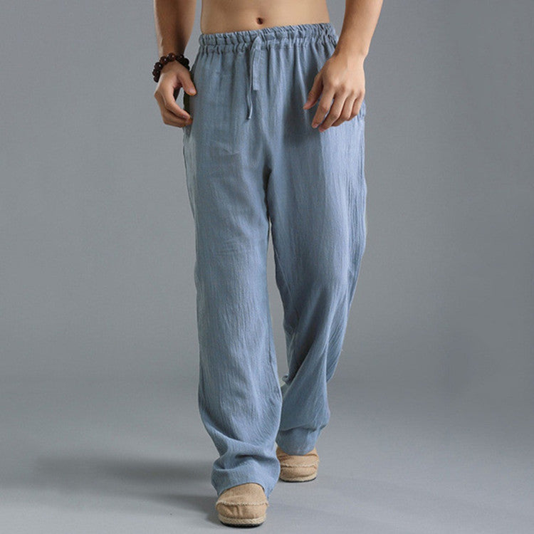 Men’s Relaxed Linen Trousers – Breathable Elastic-Waist Pants for Summer Casual Wear