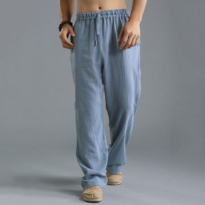 Men’s Relaxed Linen Trousers – Breathable Elastic-Waist Pants for Summer Casual Wear