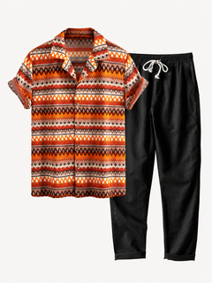 Men’s Printed Cuban Shirt and Linen Blend Trousers – Summer Holiday Co-Ord
