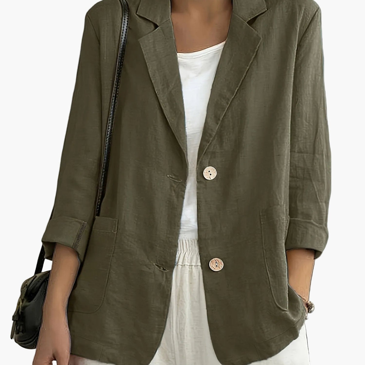 Women’s Relaxed Blazer – Two-Button Front with Roll-Up Sleeves