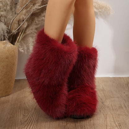 Women's Suede-Look Faux Fur Lined Knee-High Boots - Black