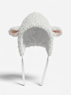 Women’s Plush Sheep Hood – Fluffy Animal-Ear Bonnet with Adjustable Tie Fastening
