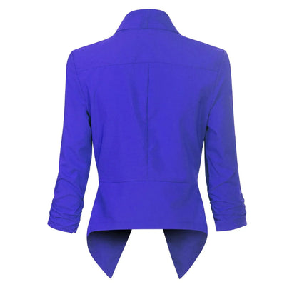 Women’s Open-Front Blazer – Ruched-Sleeve Smart Layer for Office and Occasion Wear