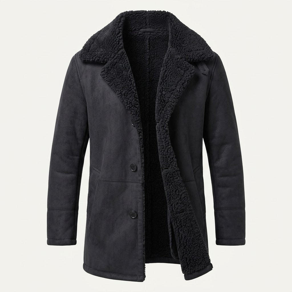 Men’s Plush-Lined Longline Winter Coat – Warm Button-Front Layer for Smart Casual Cold-Weather Wear