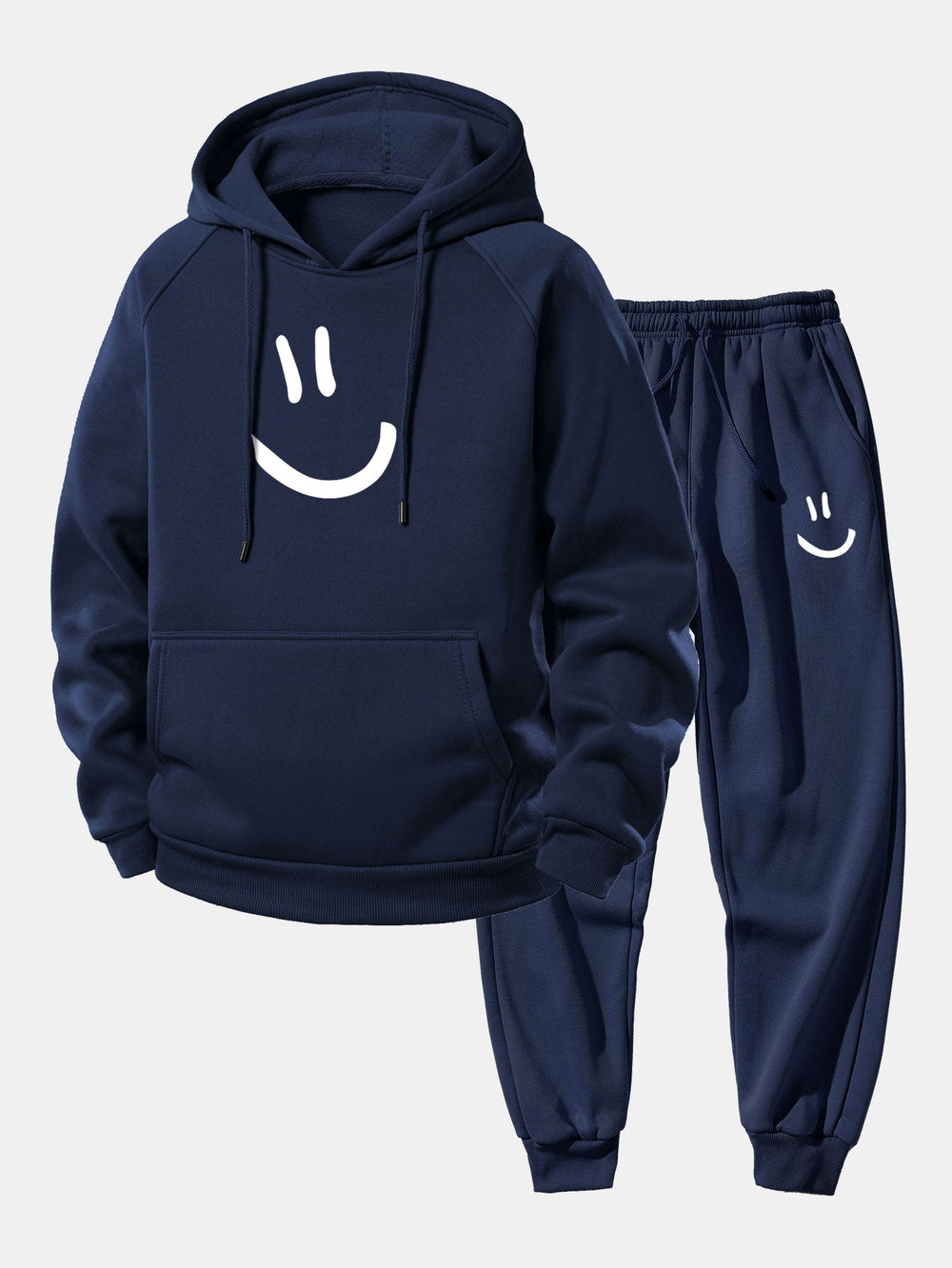 Men’s Loose Fit Hoodie Tracksuit – Printed Polyester Set with Tapered Joggers