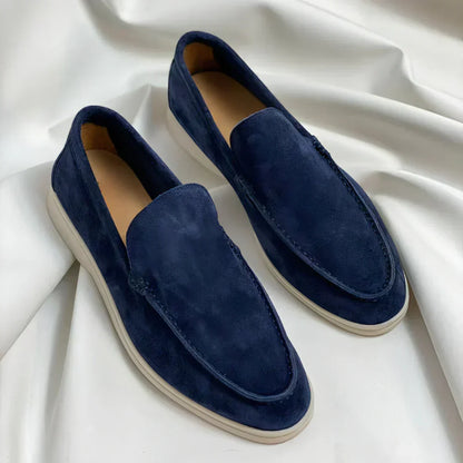 Men’s Suede Penny Loafers – Minimal Slip-On Design with Moc-Toe Stitching and Lightweight Casual Sole