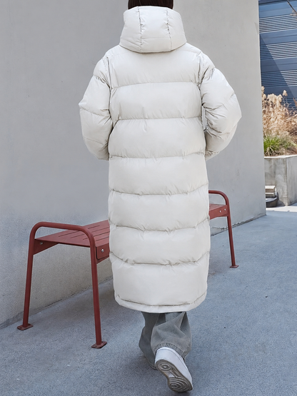 Women’s Long Puffer Jacket – Hooded Longline Padded Coat