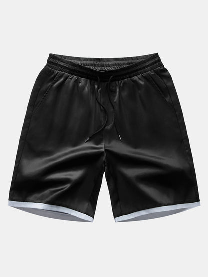 Men’s Smooth Satin Co-Ord – Short-Sleeve Shirt and Drawstring Shorts for Summer Evenings