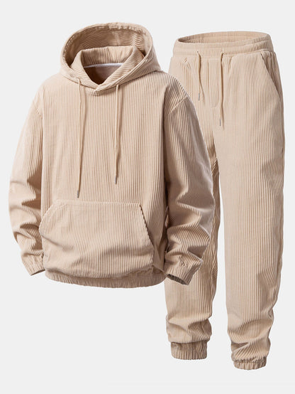 Men’s Ribbed Corduroy Tracksuit – Relaxed Hoodie and Tapered Joggers for Autumn Travel