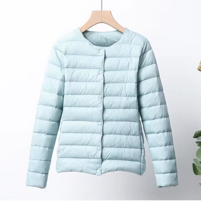 Women’s Lightweight Quilted Down Jacket – Collarless Layer for Transitional Weather