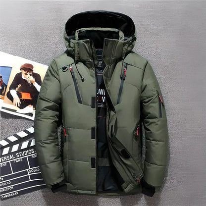 Men’s Hooded Down Winter Jacket – Water-Resistant Multi-Zip Outerwear for Outdoor and Everyday Cold-Weather Wear