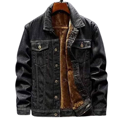 Men’s Fleece-Lined Denim Trucker Jacket – Warm Button-Front Layer with Relaxed Everyday Fit