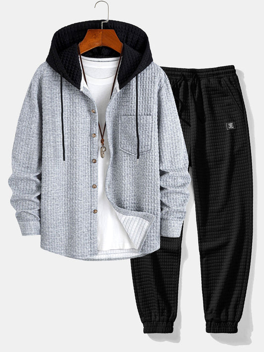 Men’s Waffle Hooded Shirt and Jogger Set – Textured Weekend Casualwear