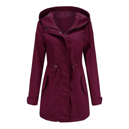 Women’s Hooded Drawstring Utility Parka – Mid-Length Zip-Front Jacket with Adjustable Waist and Practical Pockets