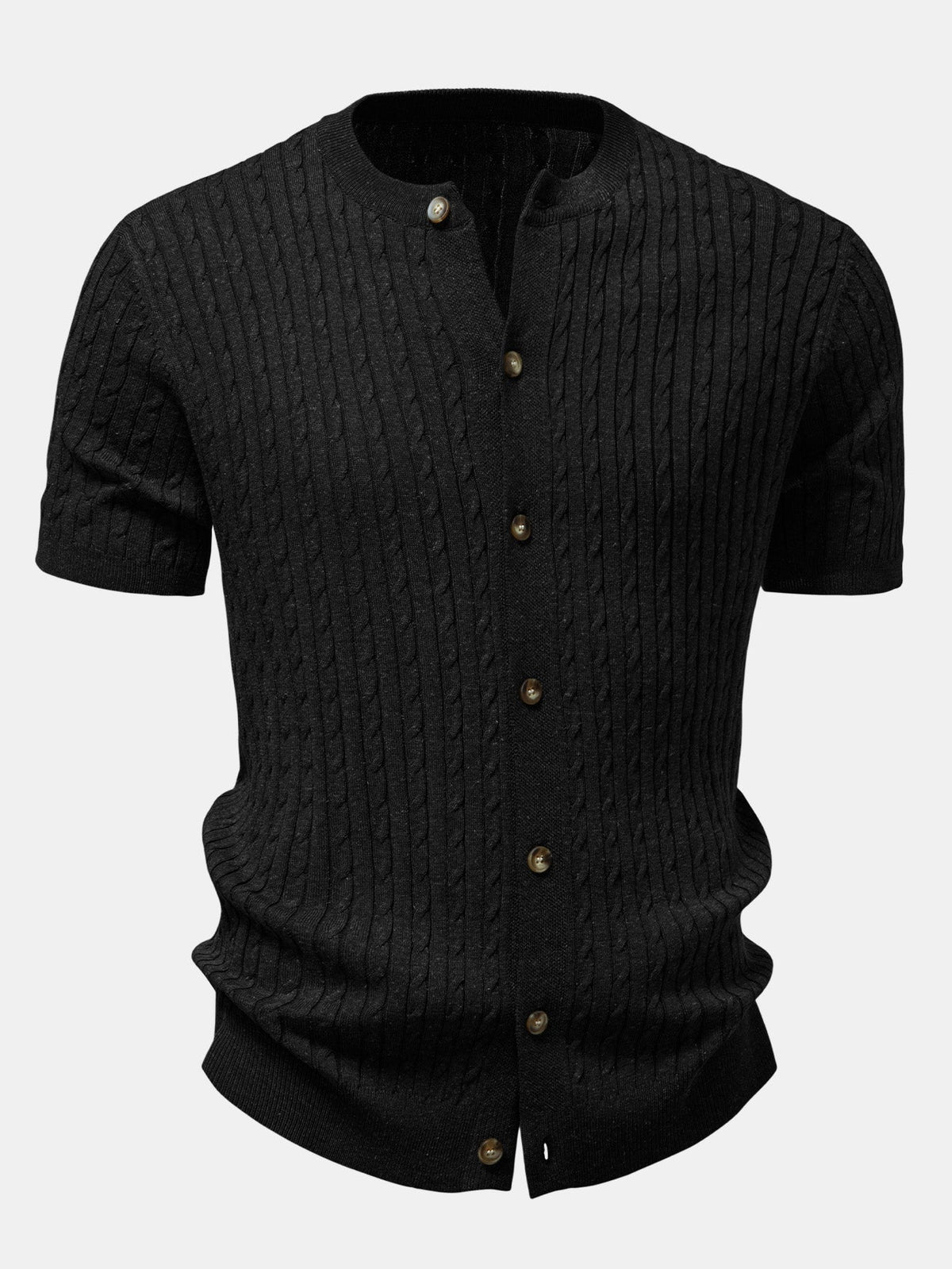 Men’s Cable-Knit Button Shirt with Tapered Trousers – Refined Smart Casual Set