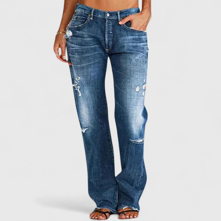 Women’s Straight-Leg Jeans – Distressed Finish with Natural Waist