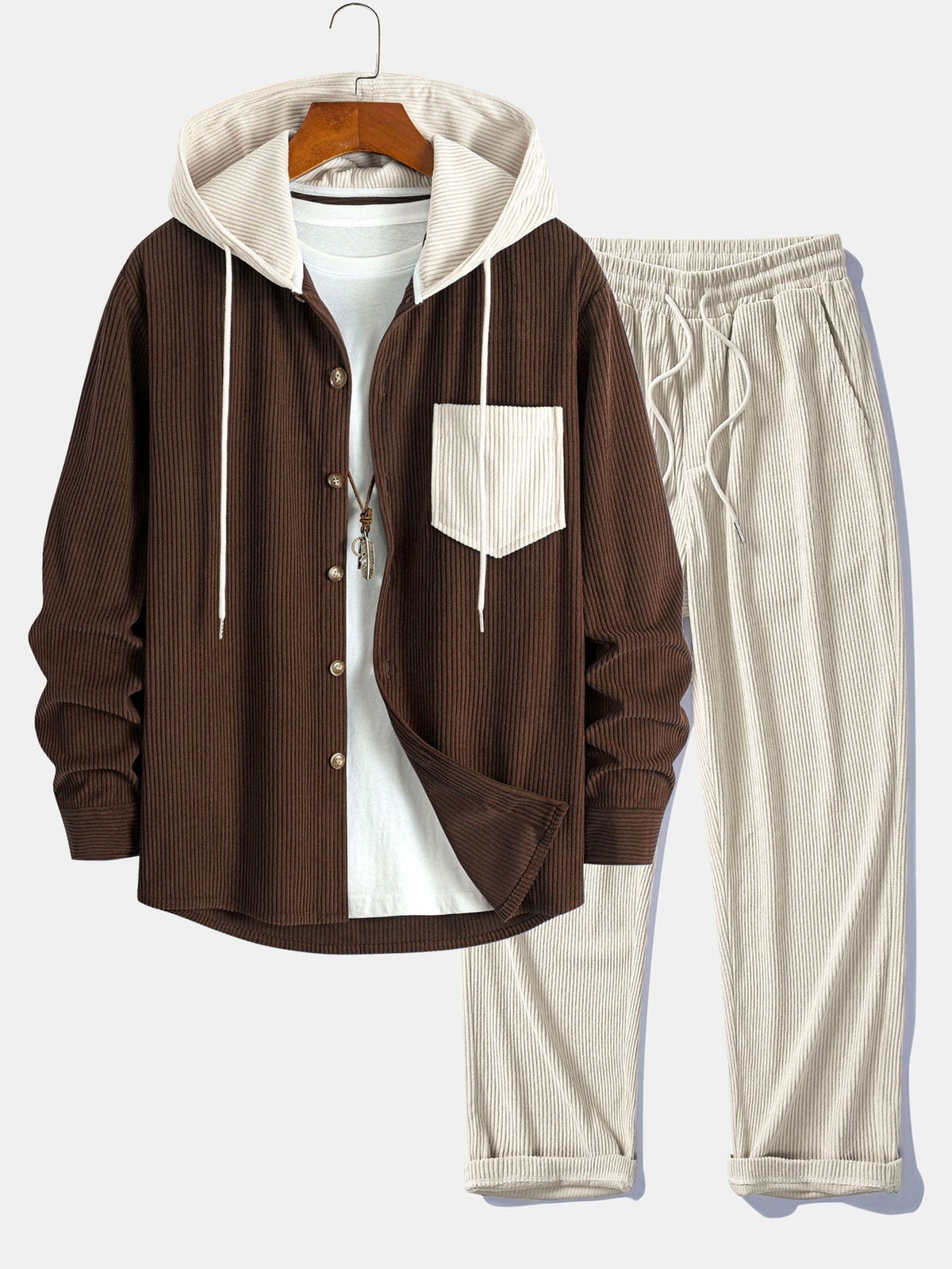 Men’s Corduroy Hooded Overshirt with Straight Trousers – Weekend Layering Outfit