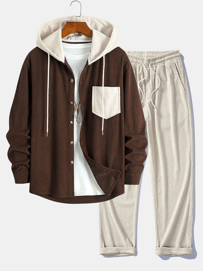 Men’s Corduroy Hooded Overshirt with Straight Trousers – Weekend Layering Outfit
