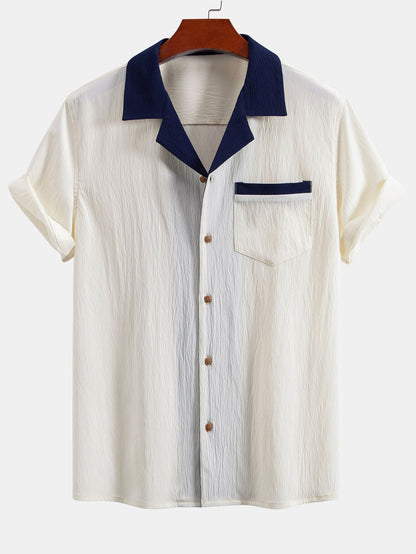 Men’s Crinkle Cuban Collar Co-Ord – Lightweight Shirt and Drawstring Shorts