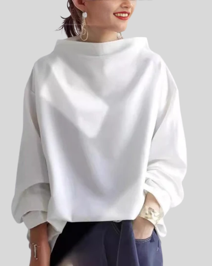 Women’s Oversized Sweatshirt – Stand Collar Sweatshirt with Dropped Shoulders