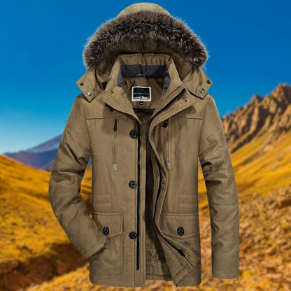 Men’s Fleece-Lined Hooded Winter Parka – Waterproof Utility Jacket for Outdoor Cold-Weather Wear