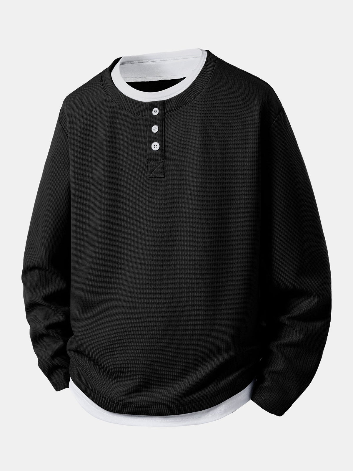 Men’s Henley Waffle T-Shirt with Built-In Layer – Textured Long-Sleeve Everyday Top