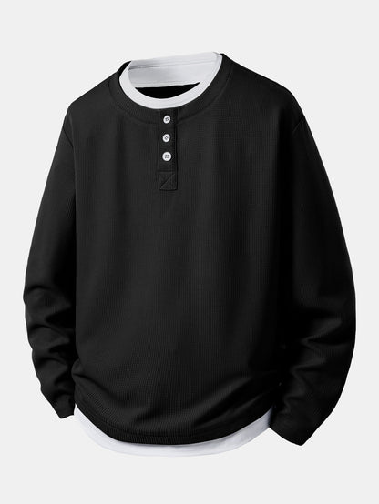 Men’s Henley Waffle T-Shirt with Built-In Layer – Textured Long-Sleeve Everyday Top