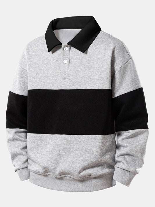 Men’s Cotton-Blend Polo Sweatshirt – Structured Long-Sleeve Casual Layer