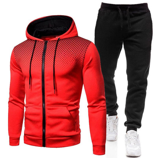 Men’s Two-Piece Hooded Tracksuit – Zip-Up Sports Jacket and Jogging Trousers with Elasticated Waist